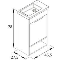 Waschtischunterschrank mit den Maßen 78 x 45,5 x 27,5 Zentimeter als schematische Darstellung