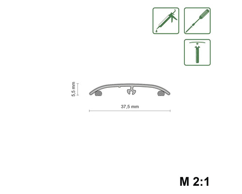 Profilleiste mit den Maßen 5,5 mm Höhe und 37,5 mm Breite