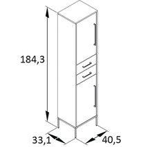 Technische Zeichnung eines Badezimmer Hochschranks mit Maßen