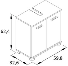 Zeichnung eines Waschtischunterschranks mit Maßangaben