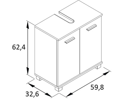 Zeichnung eines Waschtischunterschranks mit Maßangaben