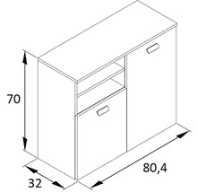 Technische Zeichnung eines Sideboards mit den Maßen 70 x 80,4 x 32 cm.