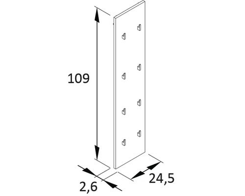 Technische Zeichnung eines HORNBACH Zubehörträgers mit Maßangaben