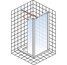Begehbare Dusche mit schwenkbarer Duschwand aus Glas auf Duschwanne