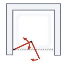 Darstellung einer Duschkabine mit Bewegungspfeilen