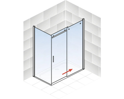 Eckdusche mit Schiebetür in einem Badezimmer