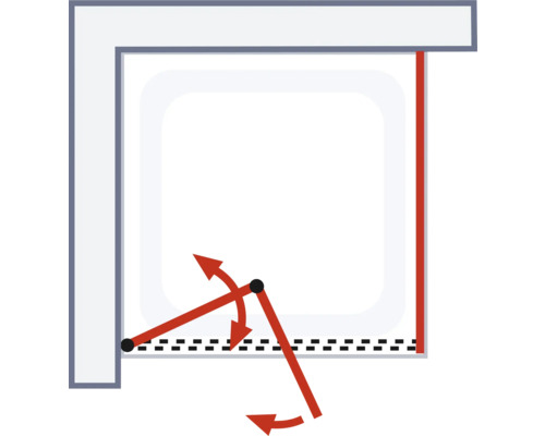 Illustration einer Dusche mit Schwingtür