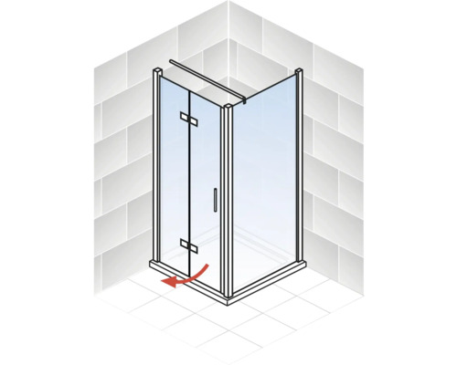 Eckdusche mit Drehtür aus Glas