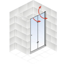 Illustration einer Duschkabine mit Pfeilen, die die Funktion der Belüftung darstellen