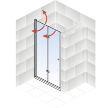 Illustration einer Duschkabine mit Pendeltür und Schwenkbereichsanzeige