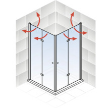 Eckdusche mit Pfeilen zur Darstellung der Belüftung