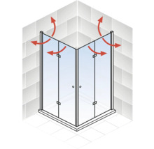 Illustration einer Eckdusche mit Pfeilen, die die Luftzirkulation zeigen