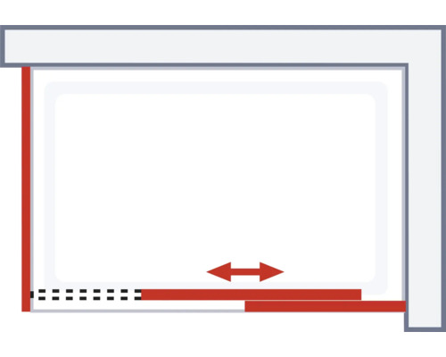 Illustration einer verschiebbaren Dichtung für eine Dusche