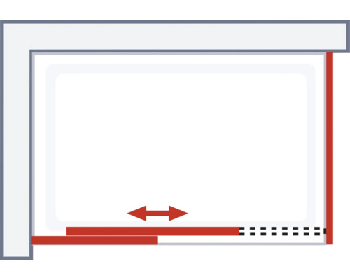 Illustration eines Schiebefensters mit roter Abdichtung