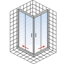 Eckdusche mit Glastüren und Griffen