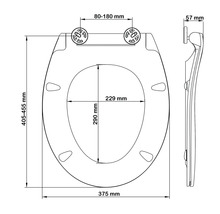 Technische Zeichnung eines WC-Sitzes mit Maßangaben