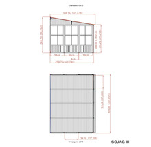 Technische Zeichnung des Gartenhauses Charleston 10x13 mit Maßangaben