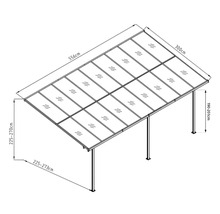 Abbildung einer Terrassenüberdachung mit Maßangaben
