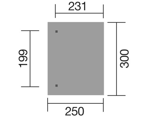 Technische Zeichnung eines rechteckigen Spiegels mit Abmessungen in Millimetern