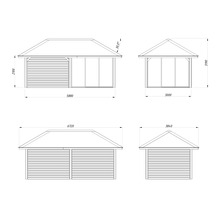 Zeichnung eines Gartenhauses mit Maßangaben