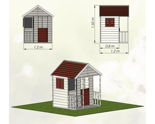 Abbildung eines Kinderspielhauses mit Maßangaben