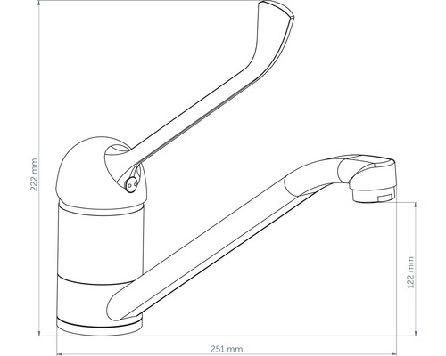 Technische Zeichnung einer Küchenarmatur mit Maßen