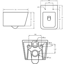 Technische Zeichnung eines Wand-WCs mit Maßangaben