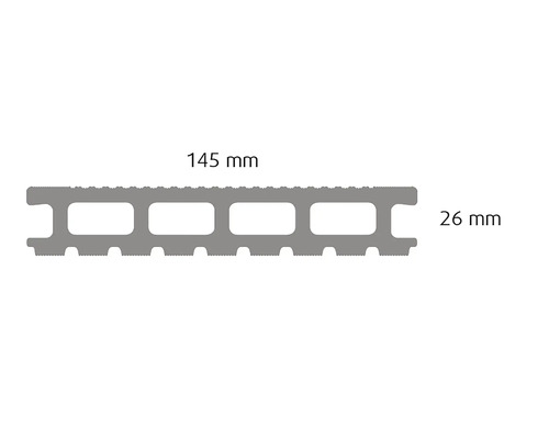 Terrassendiele Profilquerschnitt mit Maßangaben 145 mm und 26 mm