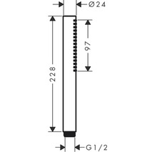 Technische Zeichnung einer Handbrause mit Maßen: 228 mm Höhe, 24 mm Durchmesser und G1/2 Anschluss