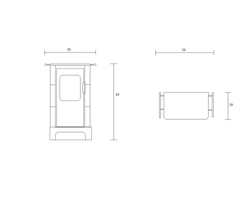 Technische Zeichnung eines Badezimmerschranks mit Maßangaben