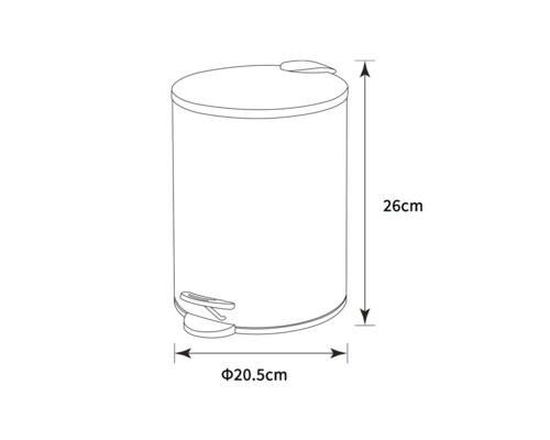Abmessungen eines Treteimer: 26 cm Höhe und 20,5 cm Durchmesser.
