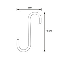 Technische Zeichnung eines S-Haken mit den Maßen 5 cm Breite und 7,5 cm Höhe.