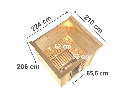 Abmessungen der Holzsauna mit Bänken