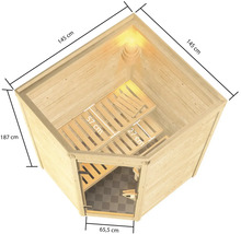 Ecksauna mit Abmessungen und Glastür