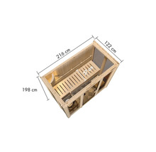 Sauna mit den Maßen 216 cm Länge, 122 cm Breite und 198 cm Höhe