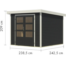 Gartenhaus aus Holz mit Doppeltür und Maßangaben