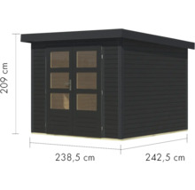 Gartenhaus aus Holz mit Doppeltür und den Maßen 238,5 x 242,5 x 209 cm
