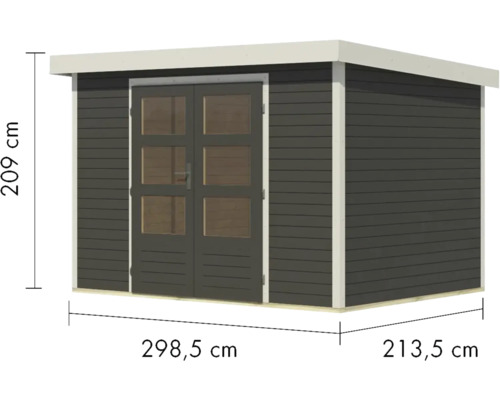 Gartenhaus mit Doppeltür und Maßangaben