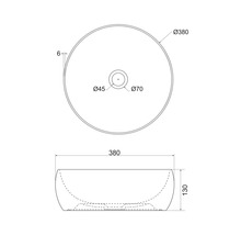 Technische Zeichnung eines Aufsatzwaschbeckens mit Maßangaben