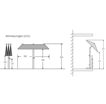 Abbildung mit Maßangaben zu einem Sonnenschirm