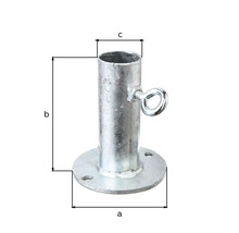 Metallpfostenhalterung mit Ringöse und Maßangaben