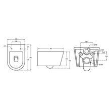 Technische Zeichnung einer Toilette mit Maßangaben
