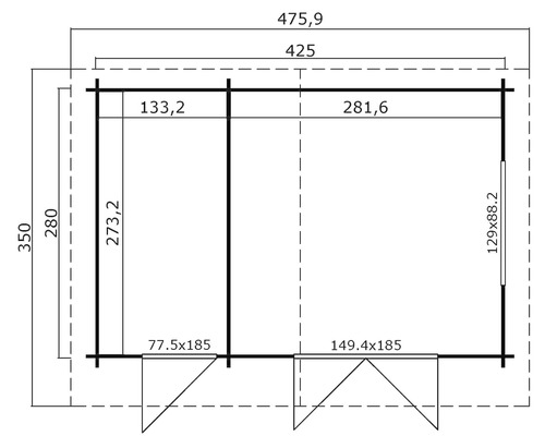 Grundriss eines Gartenhauses mit Maßangaben