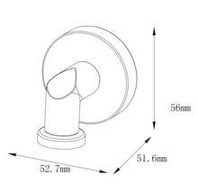 Technische Zeichnung eines flexiblen Brausehalters mit Maßangaben: 56 mm Höhe, 52,7 mm Länge, 51,6 mm Tiefe.