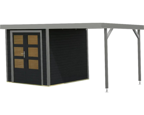 Holzgartenhaus mit Doppeltür und Anbau