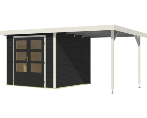 Holzgartenhaus mit Doppeltür und Carport