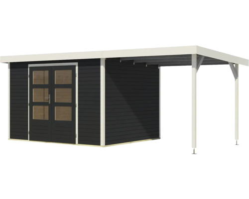 Holzgartenhaus mit Doppeltür und Anbau