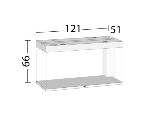 Abbildung eines Aquariums mit den Maßen 121 x 51 x 66 cm