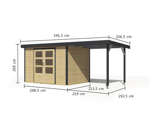 Abmessungen eines Holzgartenhauses mit Carport