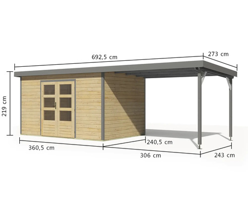 Abmessungen eines Gartenhauses mit Carport